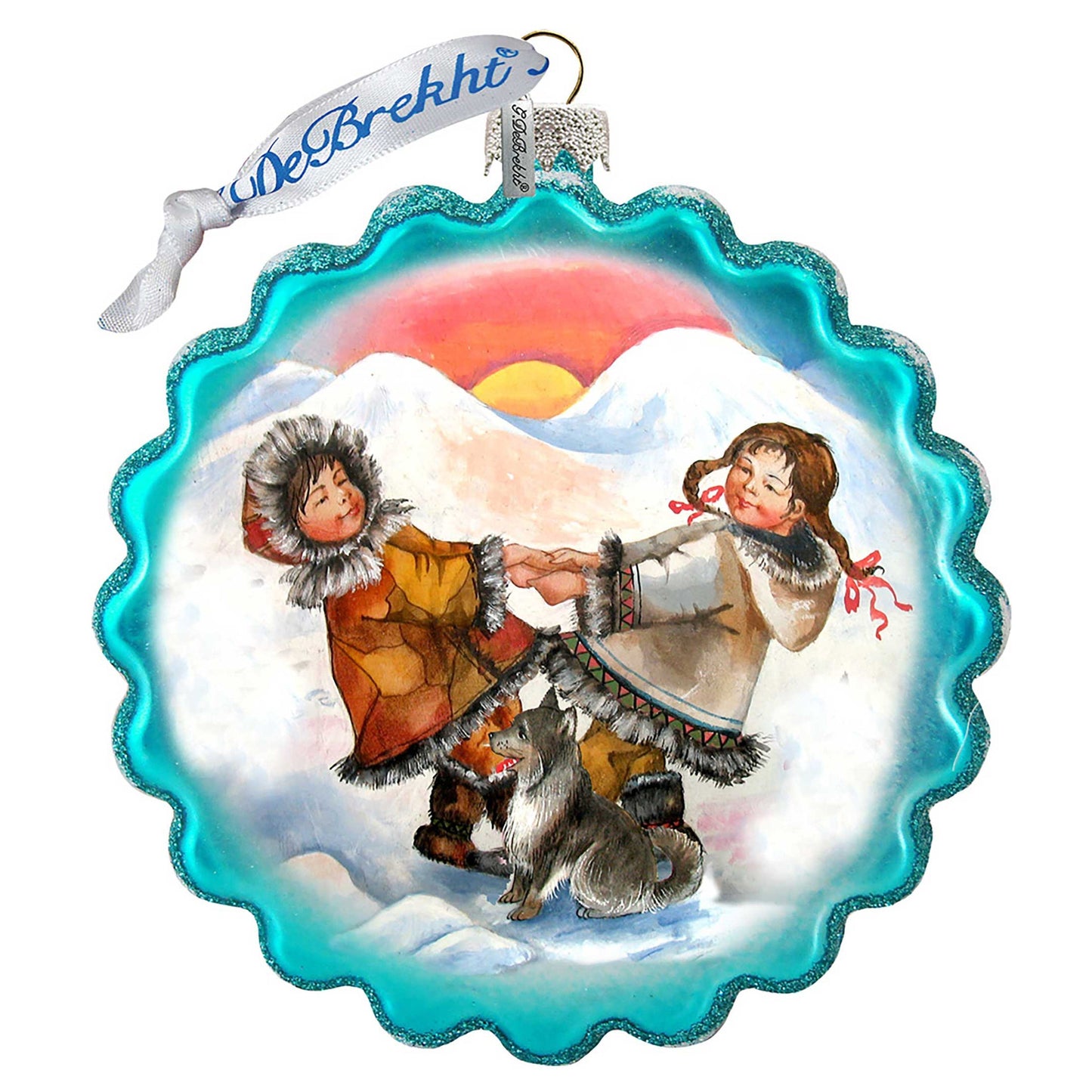 Alaska Kids Wreath Glass Ornament by G. DeBrekht - Wildlife Holiday Decor - 759-037