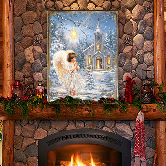 Angel at the Chapel Art Wooden Wall Art by D. Gelsinger - Nativity Holiday Decor - 95659B-1606