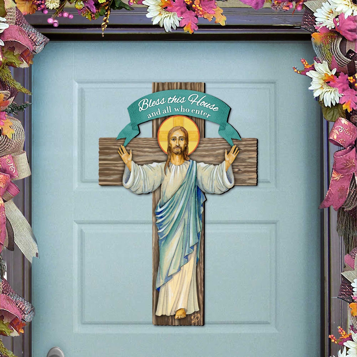 Jesus Cross - Door Decor - Christen Door Sign - by G. DeBrekht - House Blessing - Bless this Home Cross - Housewarming Gift 8191166H