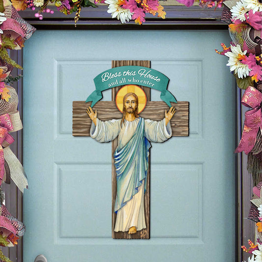 Jesus Cross - Door Decor - Christen Door Sign - by G. DeBrekht - House Blessing - Bless this Home Cross - Housewarming Gift 8191166H