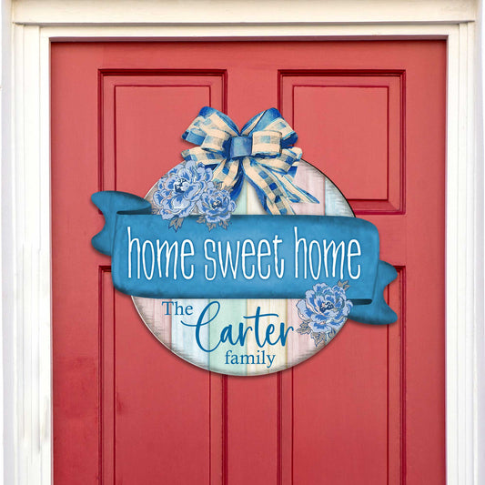 Front door welcome sign Personalized Home Sweet Home wreath Main entrance welcome sign - Wooden front porch decor - 933105HC