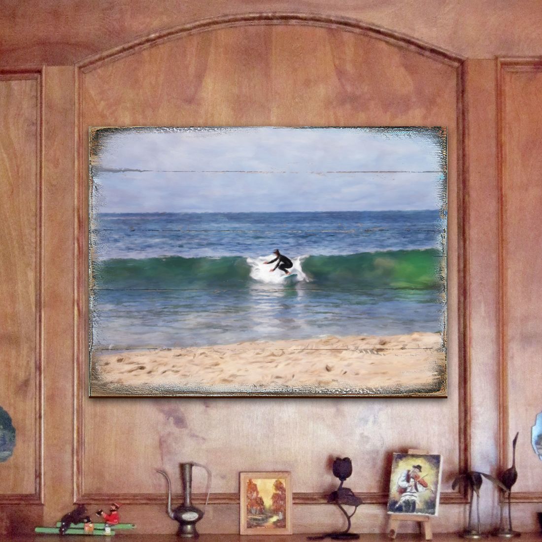 Surfer at the Shore Wooden Coastal Wall Art by Nature Wonders - Coastal Sea-Life Decor - 95227-2B