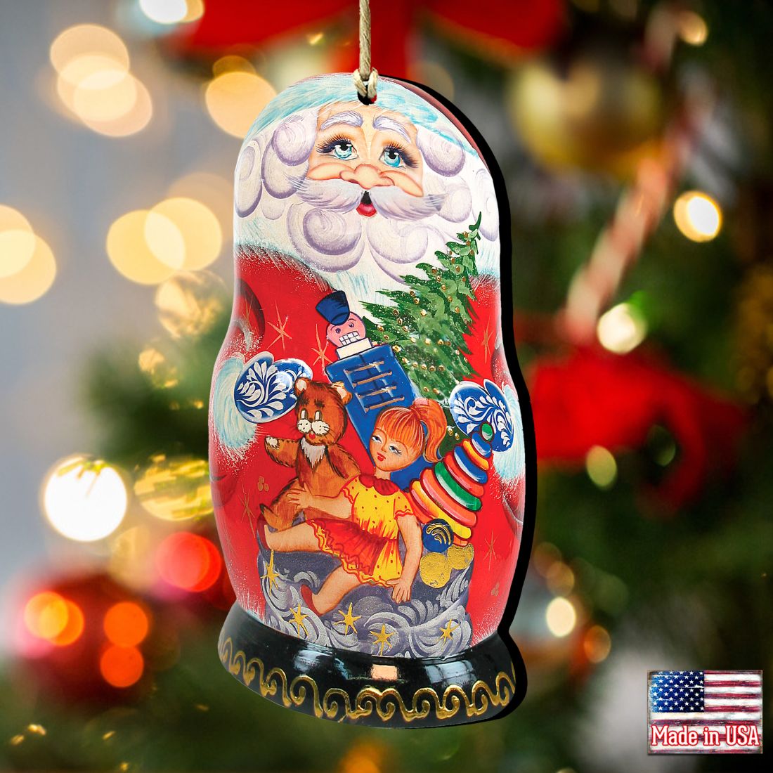 Gift Bag Santa Nesting Doll Wooden Ornaments by G. DeBrekht - Christmas Santa Snowman Decor - 8110715