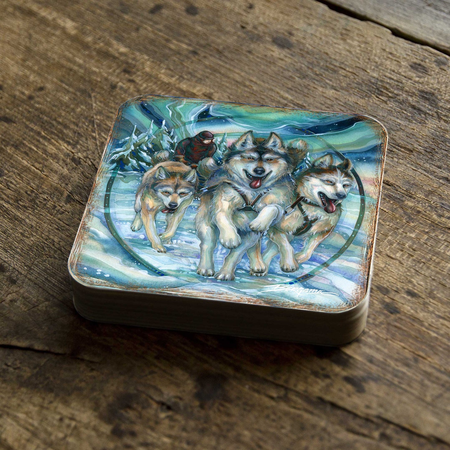 Northern Night Wooden Cork Coasters Gift Set of 4 by J. Bergsma - Wildlife Decor  - 8199468C-S4