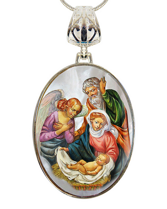 The Holy Family Silver Plated Mother of Pearl Necklace - 43020
