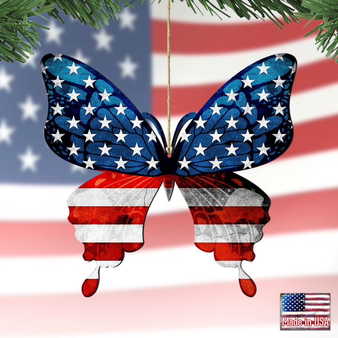 USA Patriotic Butterfly Wooden Ornaments - American Christmas Decor - 8187127