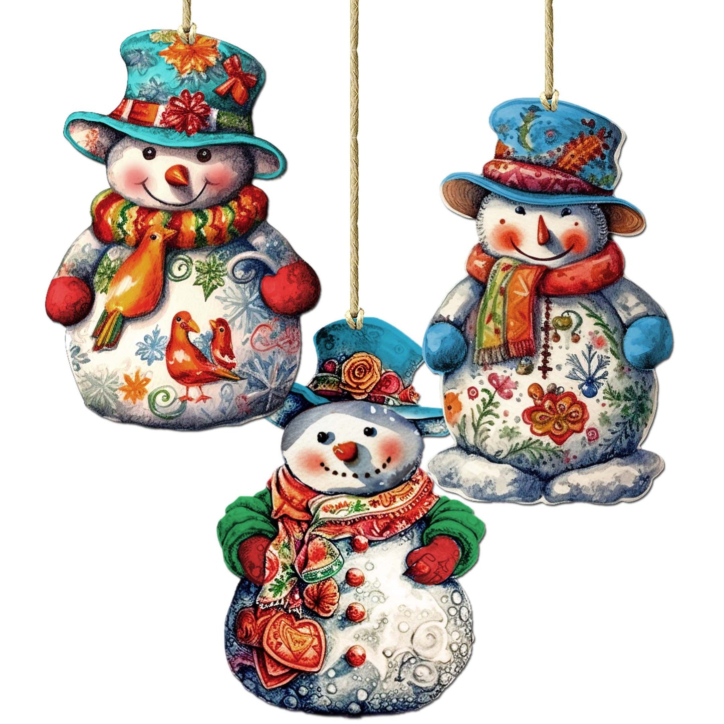 Snowman Decorative Wooden Ornaments Set of 3 by G. Debrekht - Christmas Decor - 8091023-S3
