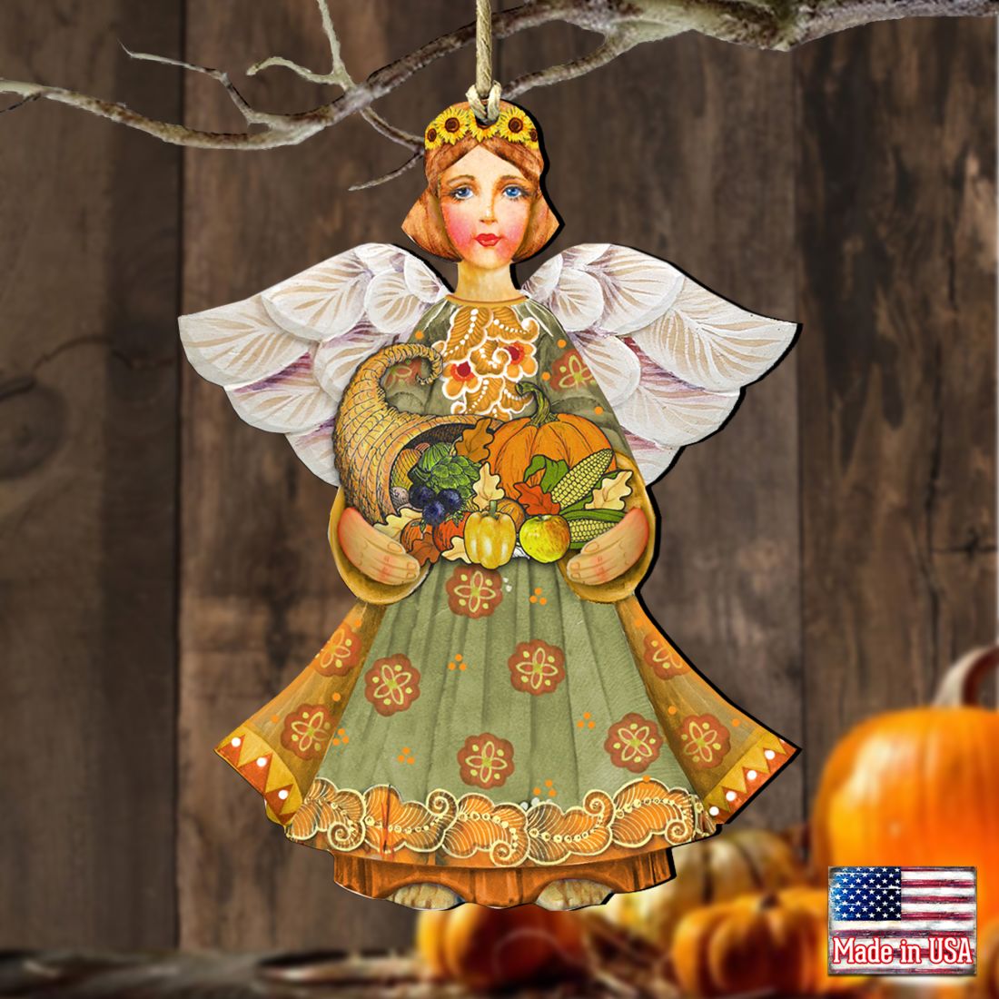 Fall Angel Wooden Ornaments by G. DeBrekht - Thanksgiving Halloween Decor - 8155232