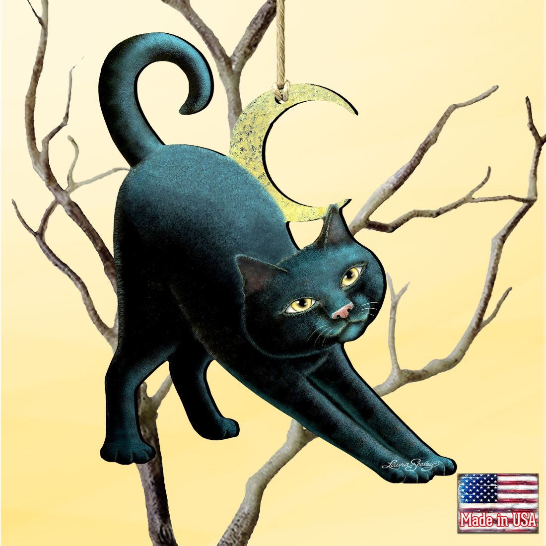 Spooky Halloween Cat Wooden Ornaments by Laura Seeley - Thanksgiving Halloween Decor - 8512054-LS