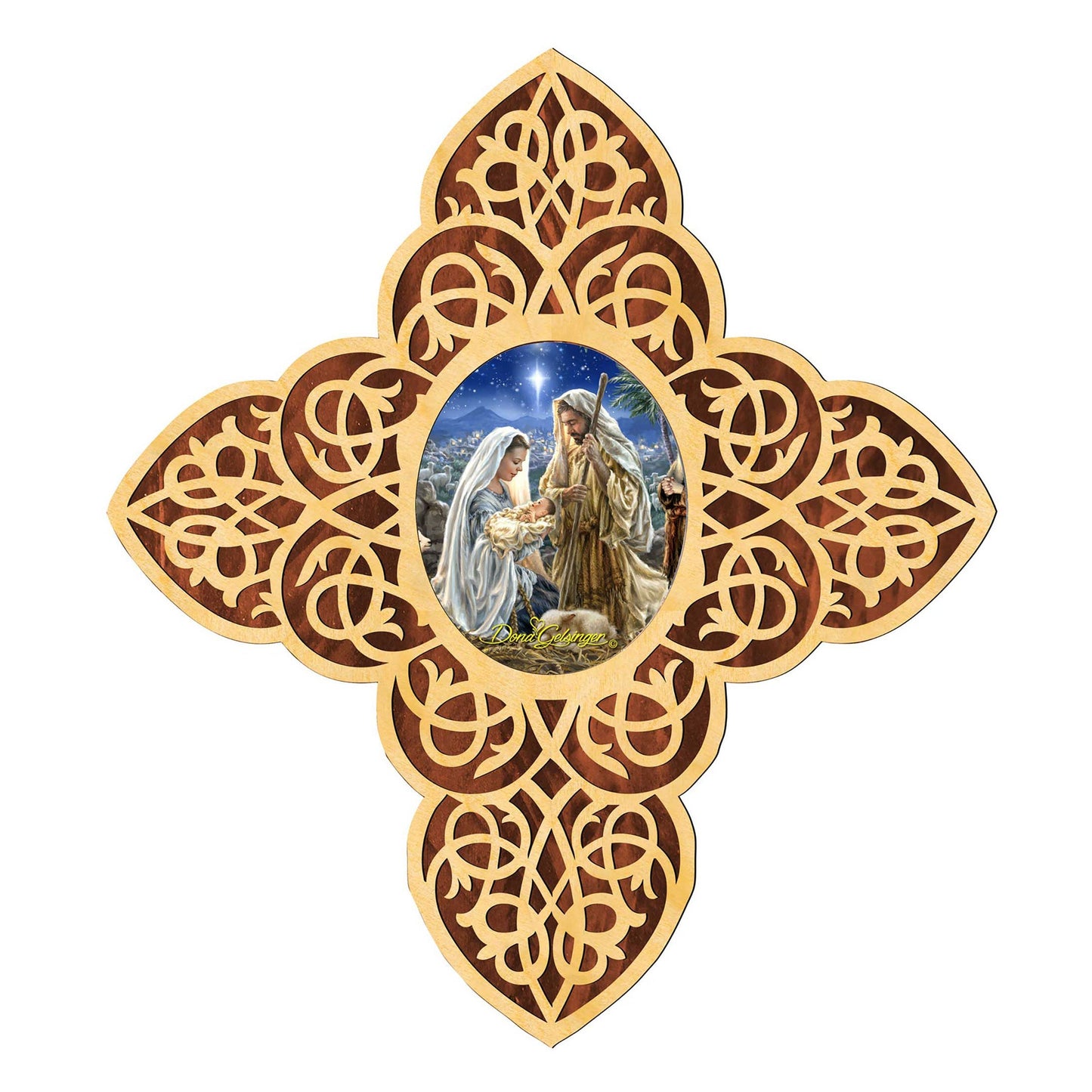 Holy Family Filigree Wooden Cross by D. Gelsinger - Inspirational Icon Decor - 88483-DG