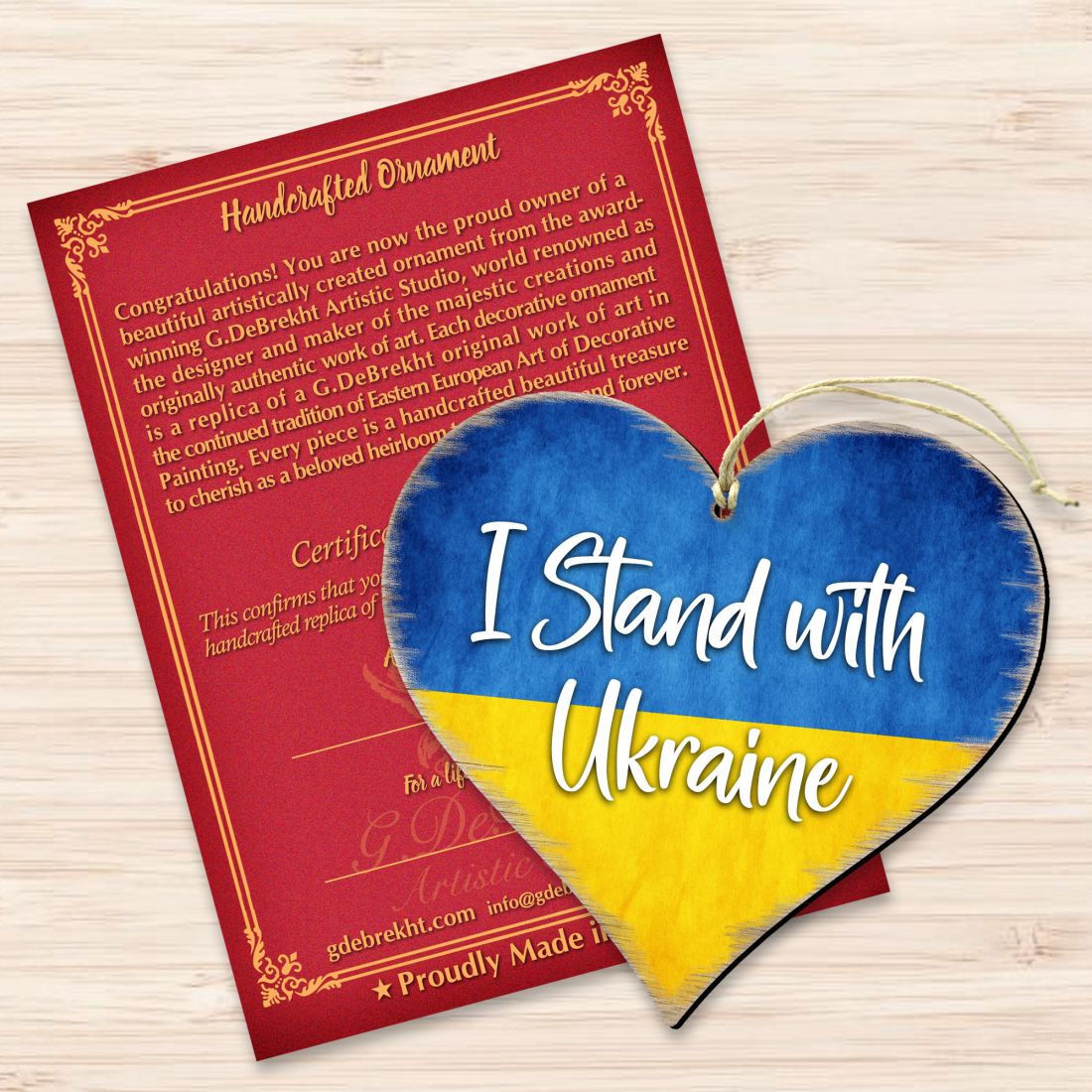 I Stand with Ukraine Wooden Ornaments - International Decor - 8187121