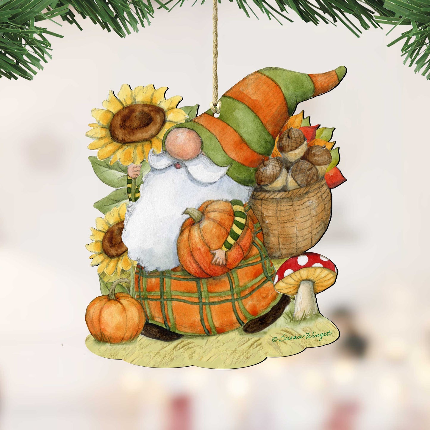 Fall Decoration Harvest Gnome - Cornucopia Ornament Handmade Gift for Autumn Adornment - Wooden Ornament by Susan Winget - Item 8471208-SW