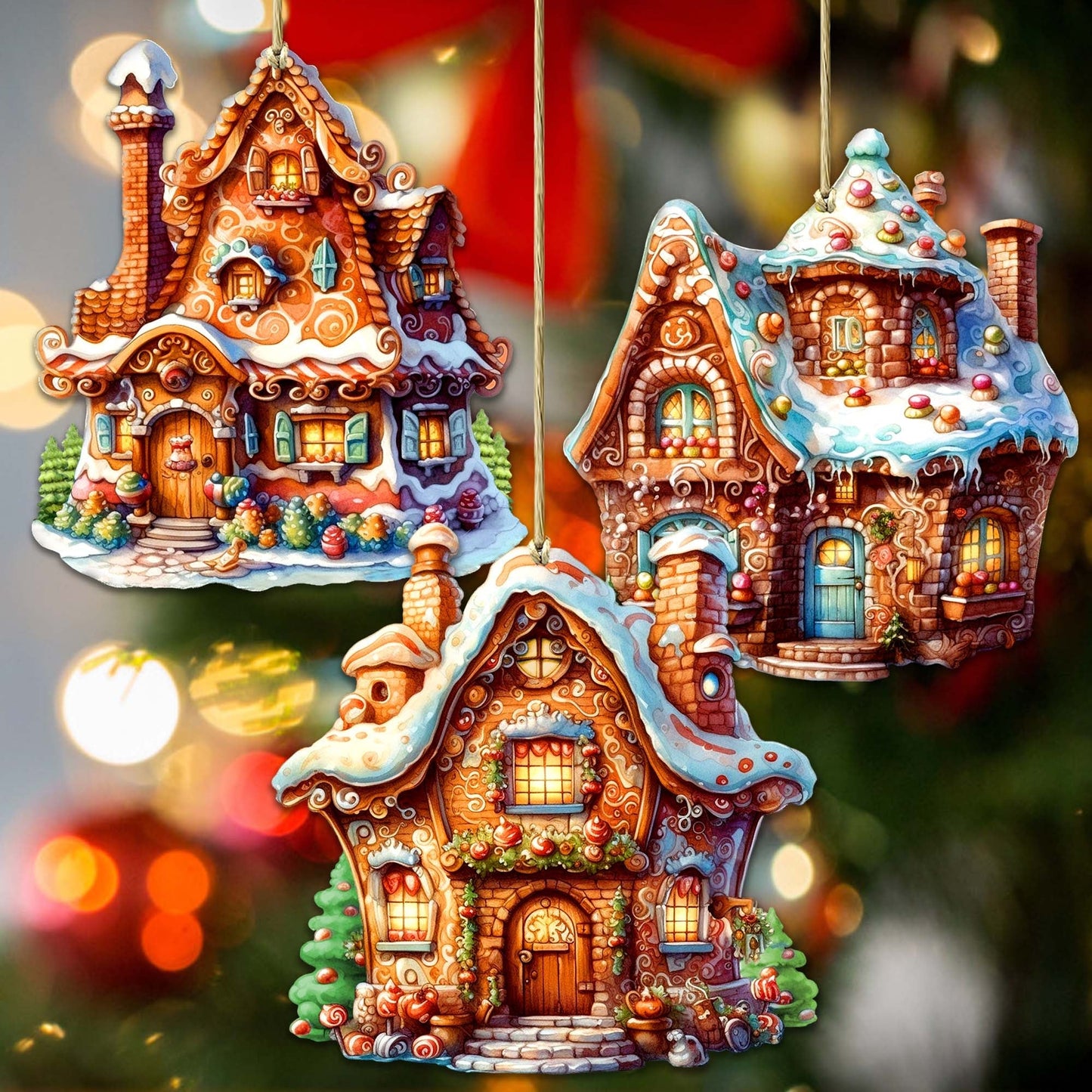 Fairy Tale Houses Wooden Ornaments Set of 3 by G. Debrekht - Christmas Decor - 8100191S3