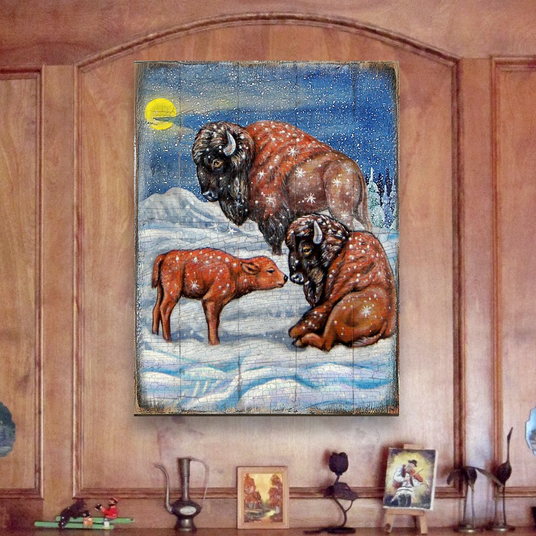 Buffalos Art Wooden Wall Art by Nature Wonders - Nature Wildlife Decor  - 95217B