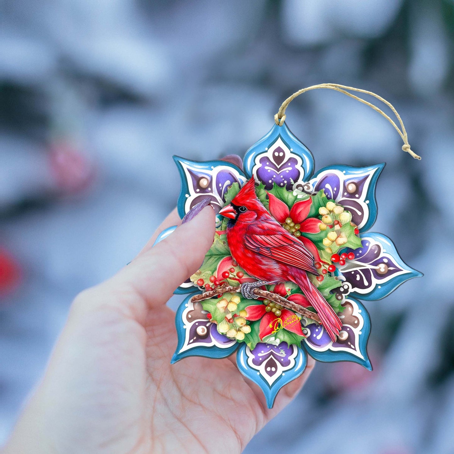 Cardinal Snowflake Wooden Ornaments by G. Debrekht - Nature Wildlife Decor - 8688411