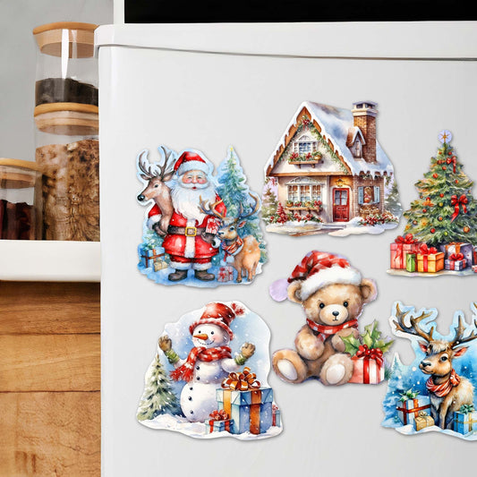 Christmas Is Here Decorative Wooden Magnets Set of 6 by G. Debrekht - Christmas Decor - 8090028G-S6
