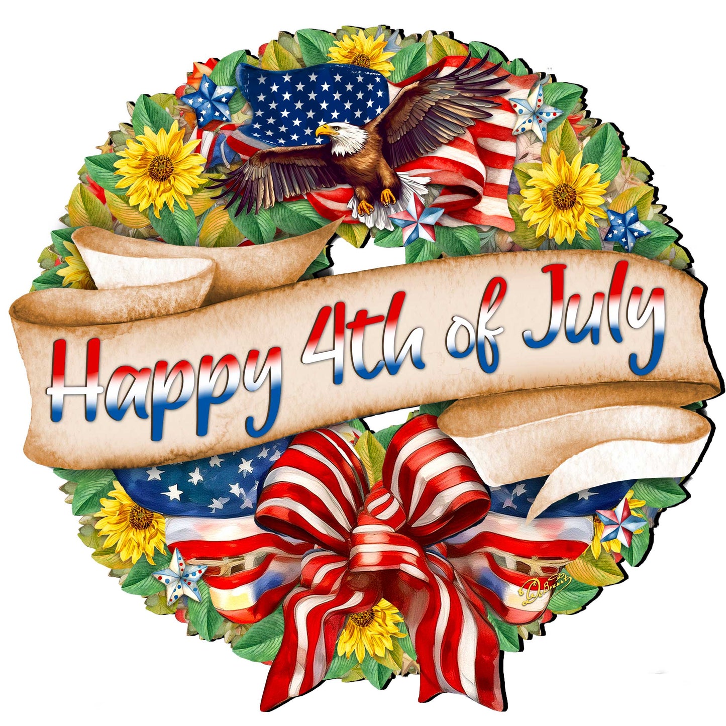 Happy 4th of July Wreath Decorative Holiday Door Decor by G. DeBrekht - American Christmas Decor - 8652791H