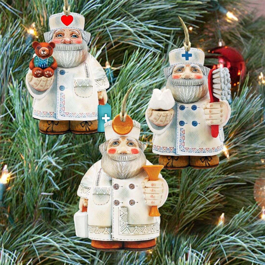Appreciation Santa Wooden Ornaments Set of 3 by G. DeBrekht - Christmas Santa Snowman Decor - 8100013S3