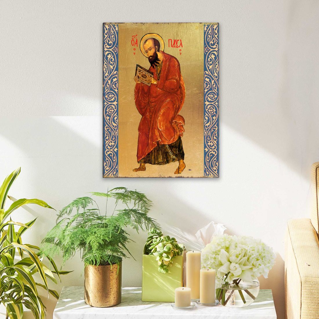 Saint Paul Wooden Gold Plated Religious Christian Sacred Icon - Inspirational Icon Decor - 85035