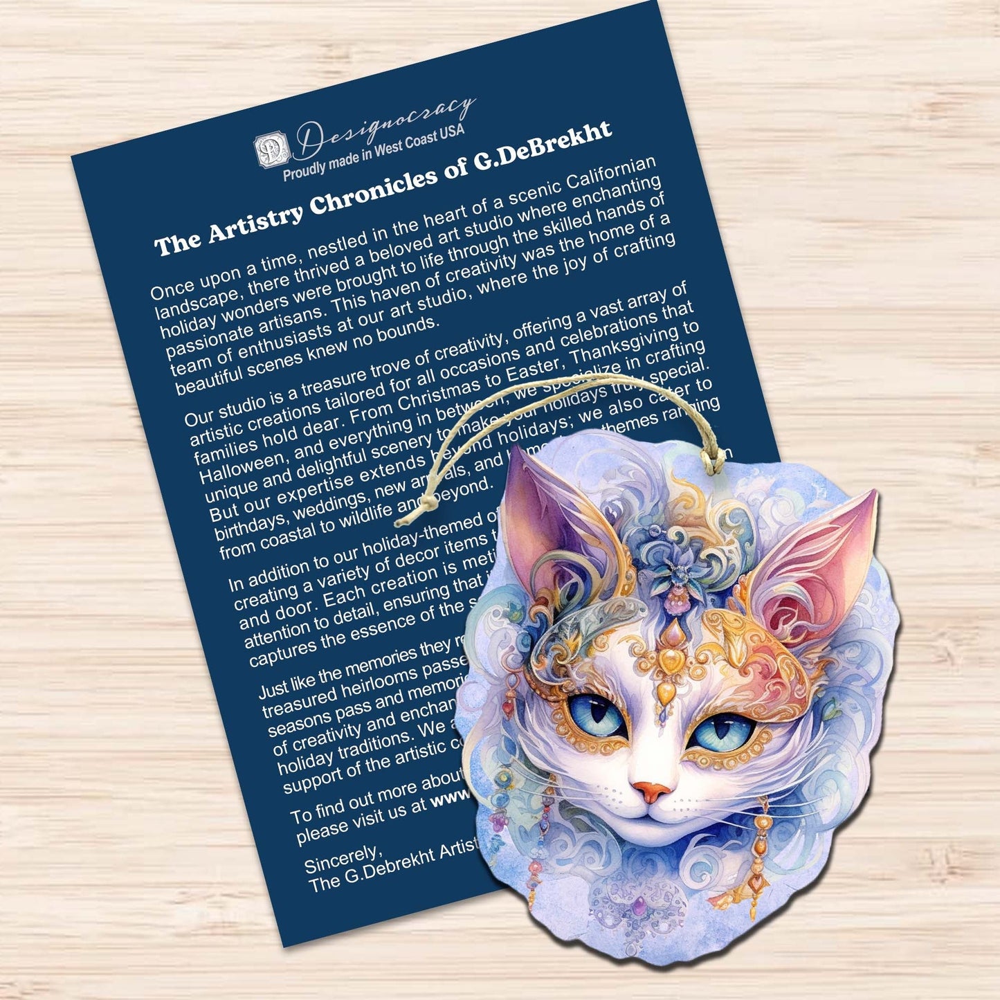 Beautiful Cats Decorative Wooden Ornaments Set of 3 by G. Debrekht - Christmas Decor - 8091033-S3