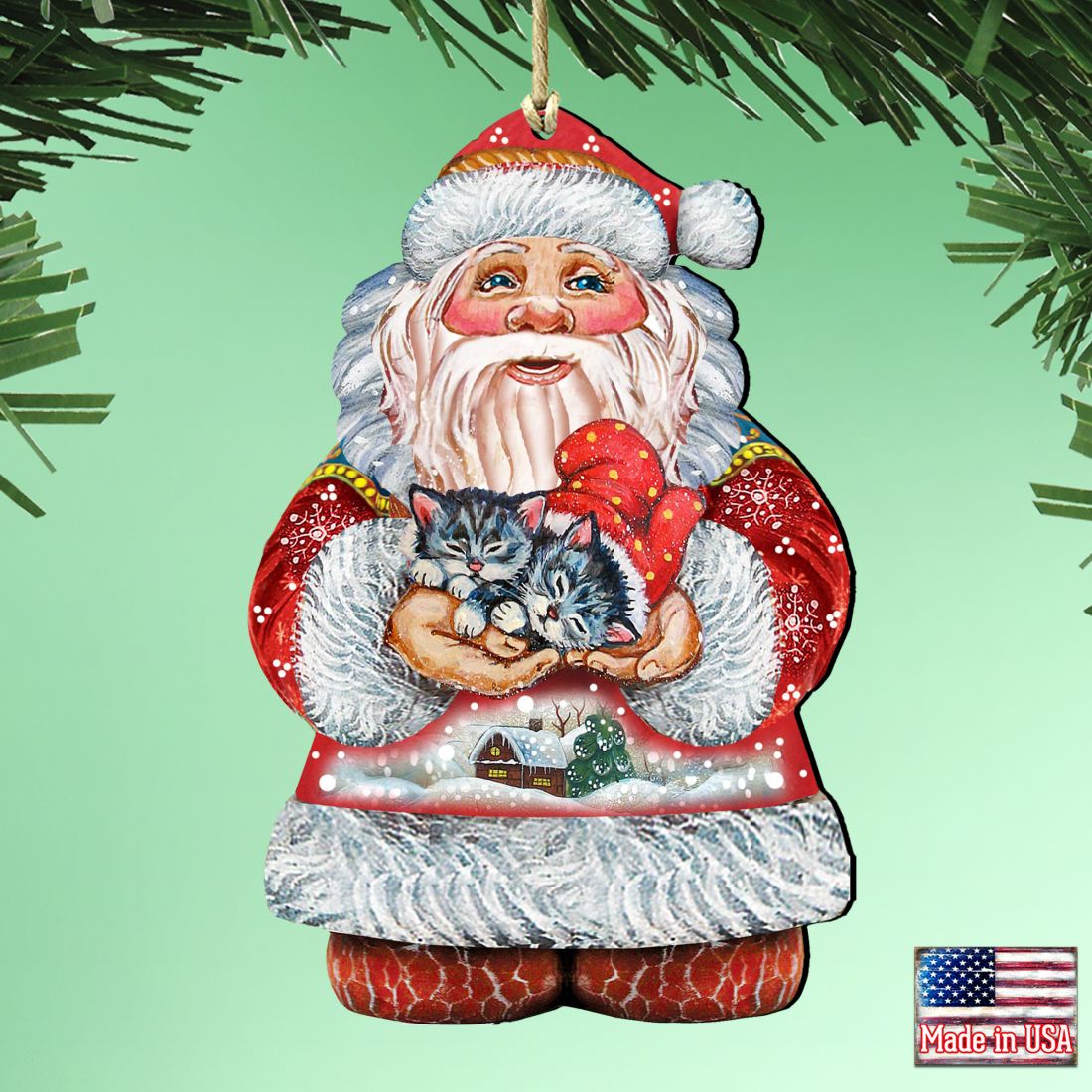 Kitten Holiday Santa Wooden Ornaments by G. DeBrekht - Christmas Santa Snowman Decor - 8117808