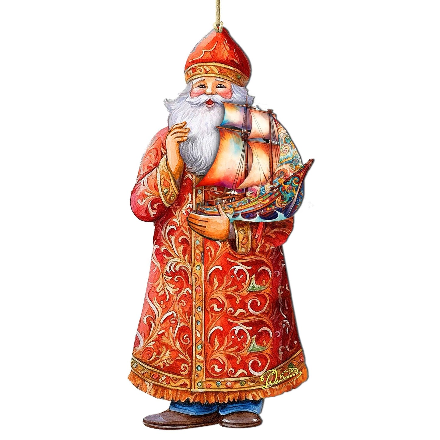 Holiday Cruise with Santa Wooden Ornaments by G. Debrekht - Christmas Santa Snowman Decor - 8691408