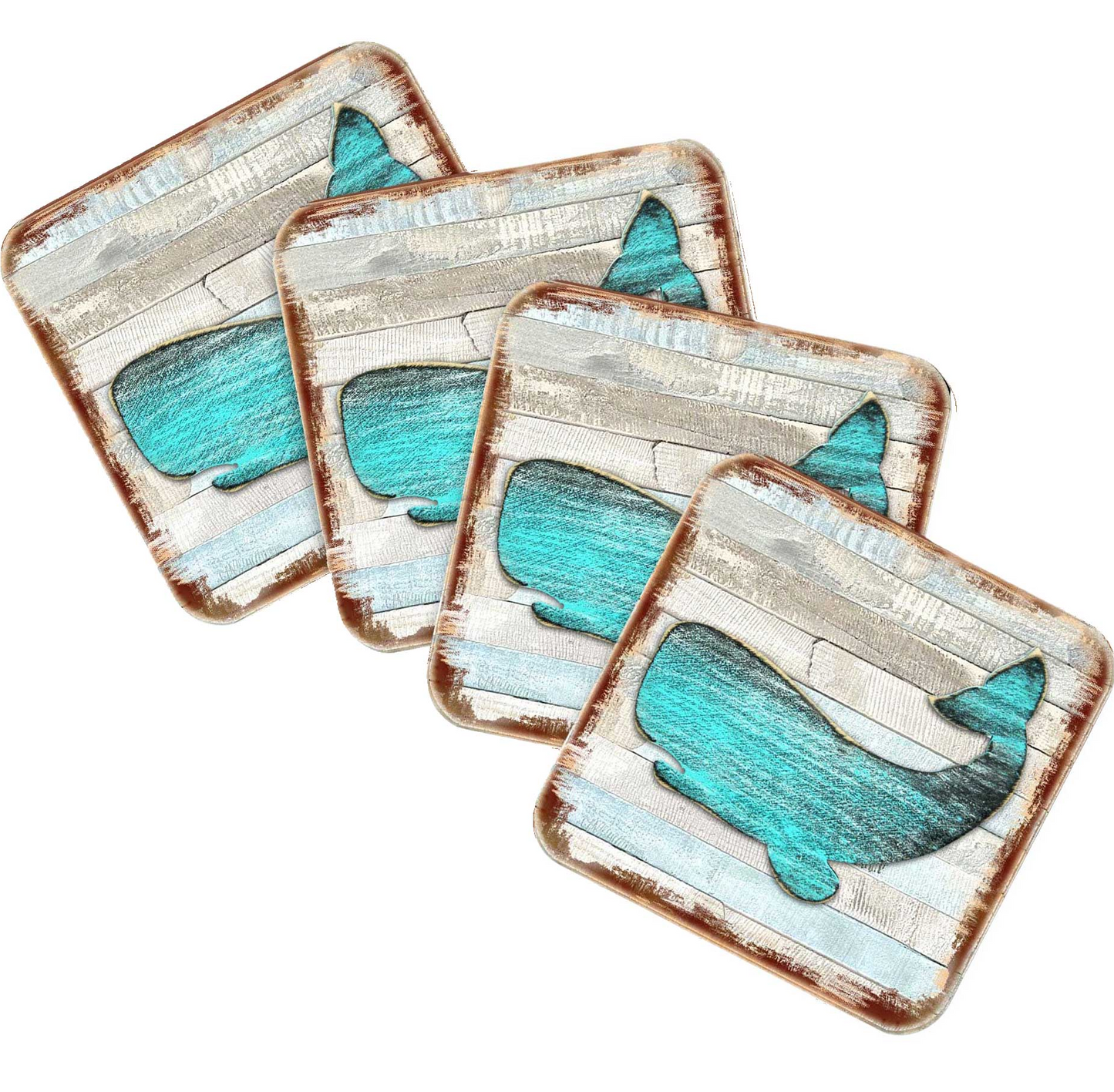 Humpback Whale Coastal Wooden Cork Coasters Gift Set of 4 by Nature Wonders - Coastal Sea-Life Decor - 8198516-2-9C-S4