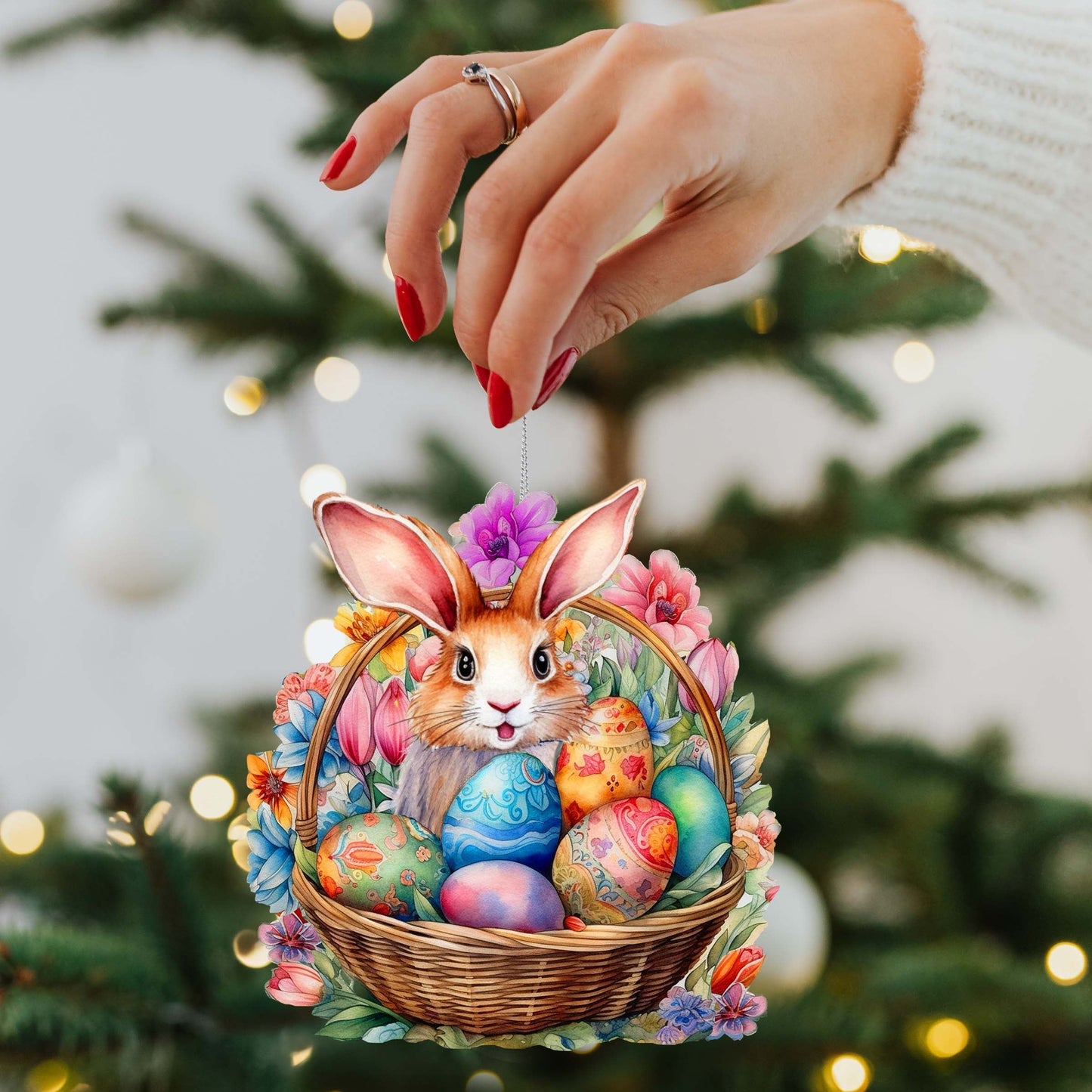 Bunny in a Basket Wooden Ornaments by G. DeBrekht Easter Spring Decor - 8652764