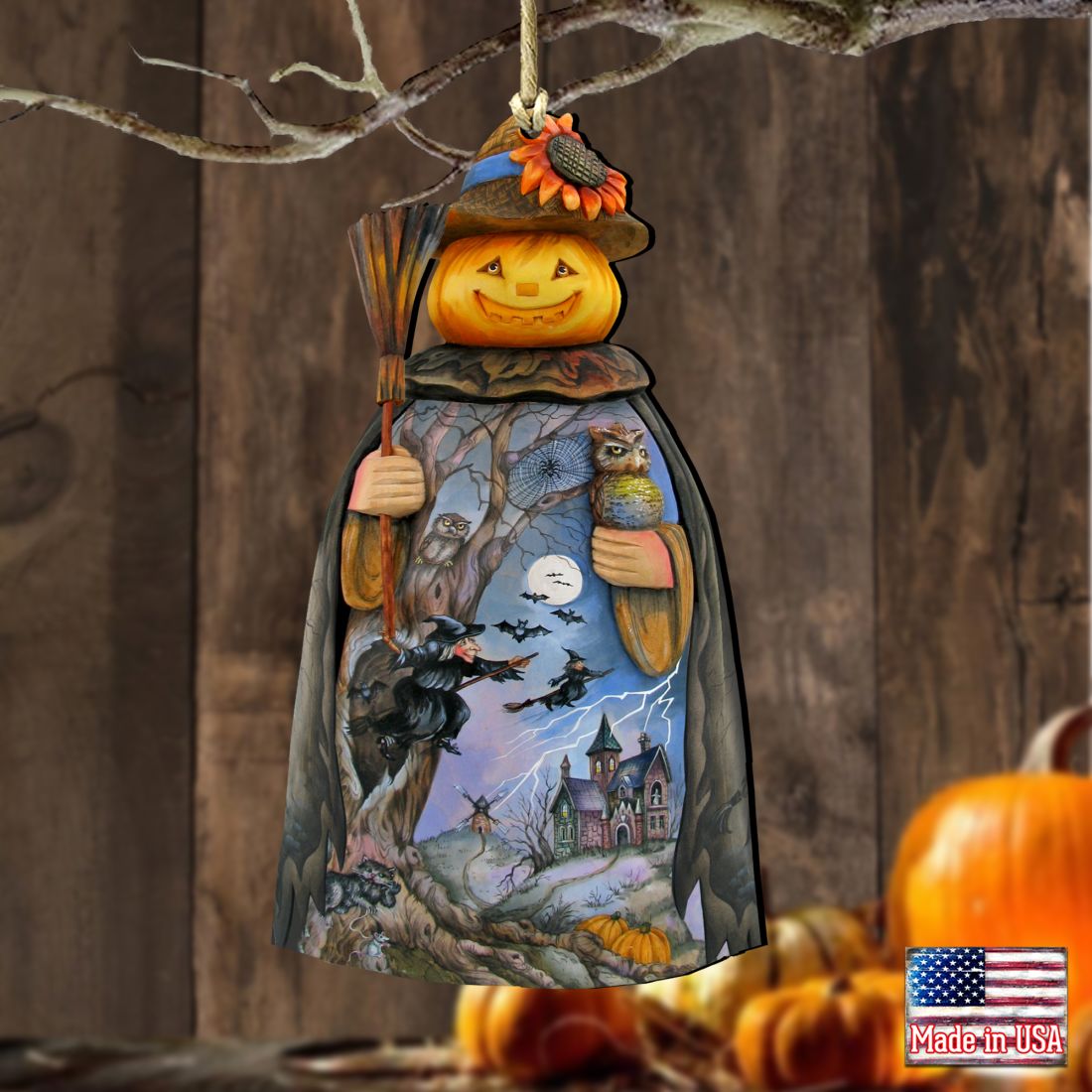 Scarecrow Pumpkin Head Wooden Ornaments by G. DeBrekht - Thanksgiving Halloween Decor - 8114180