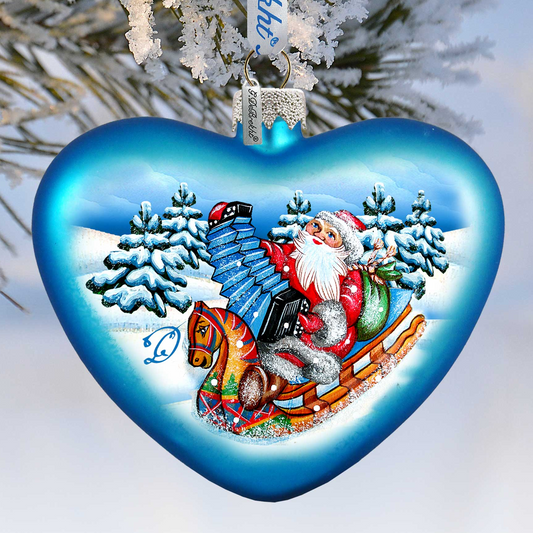 Love Heart Accordion Santa Glass Ornament by G. DeBrekht - Christmas Santa Snowman Decor - 752-023