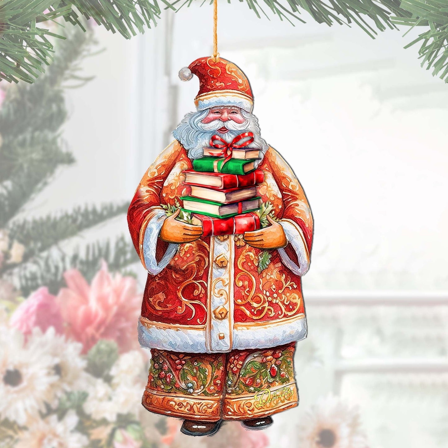 Santa's Book Collection Wooden Ornaments by G. Debrekht - Christmas Santa Snowman Decor - 8691405