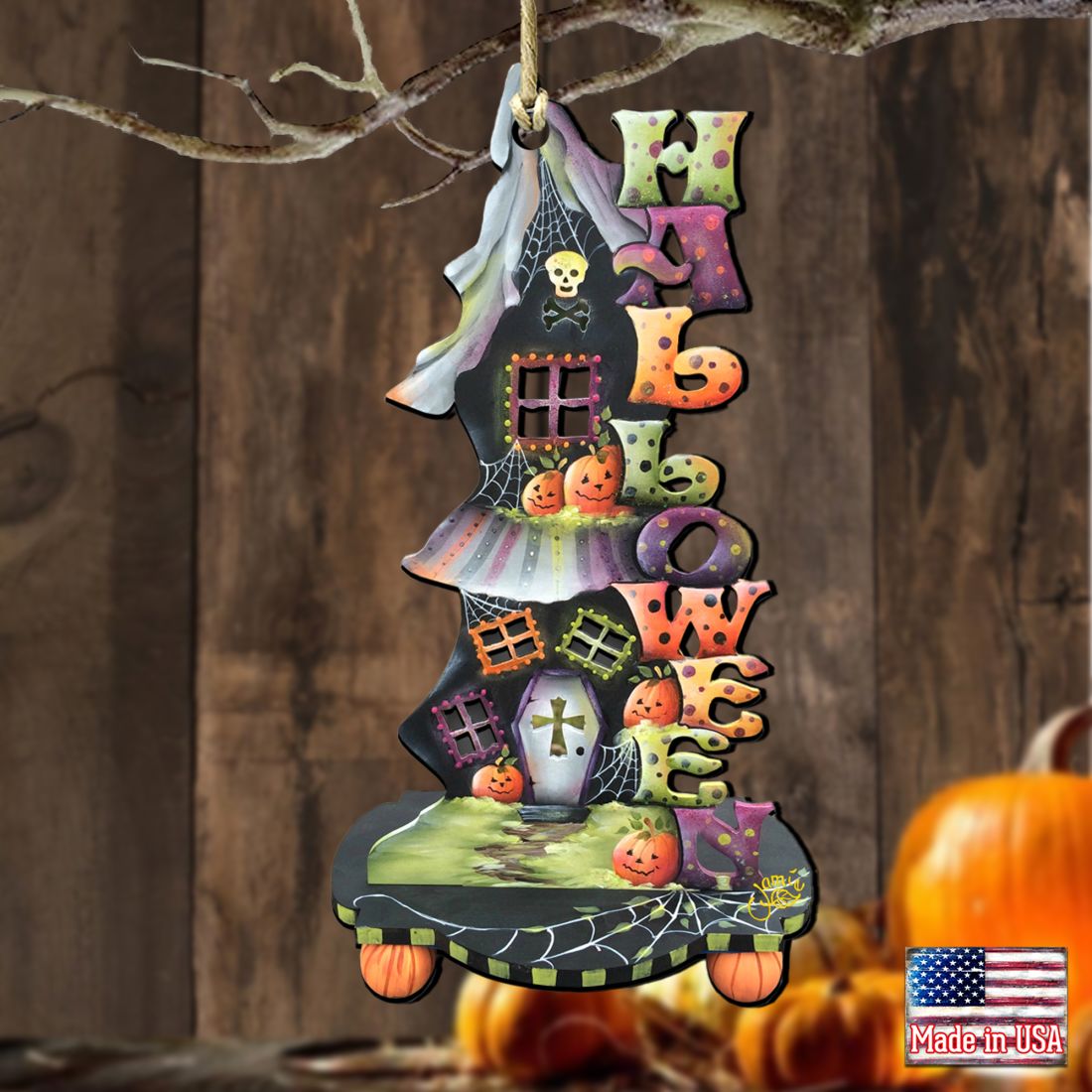 Halloween Candle Holder Wooden Ornaments by Jamie Mills-Price - Thanksgiving Halloween Decor - 8457402