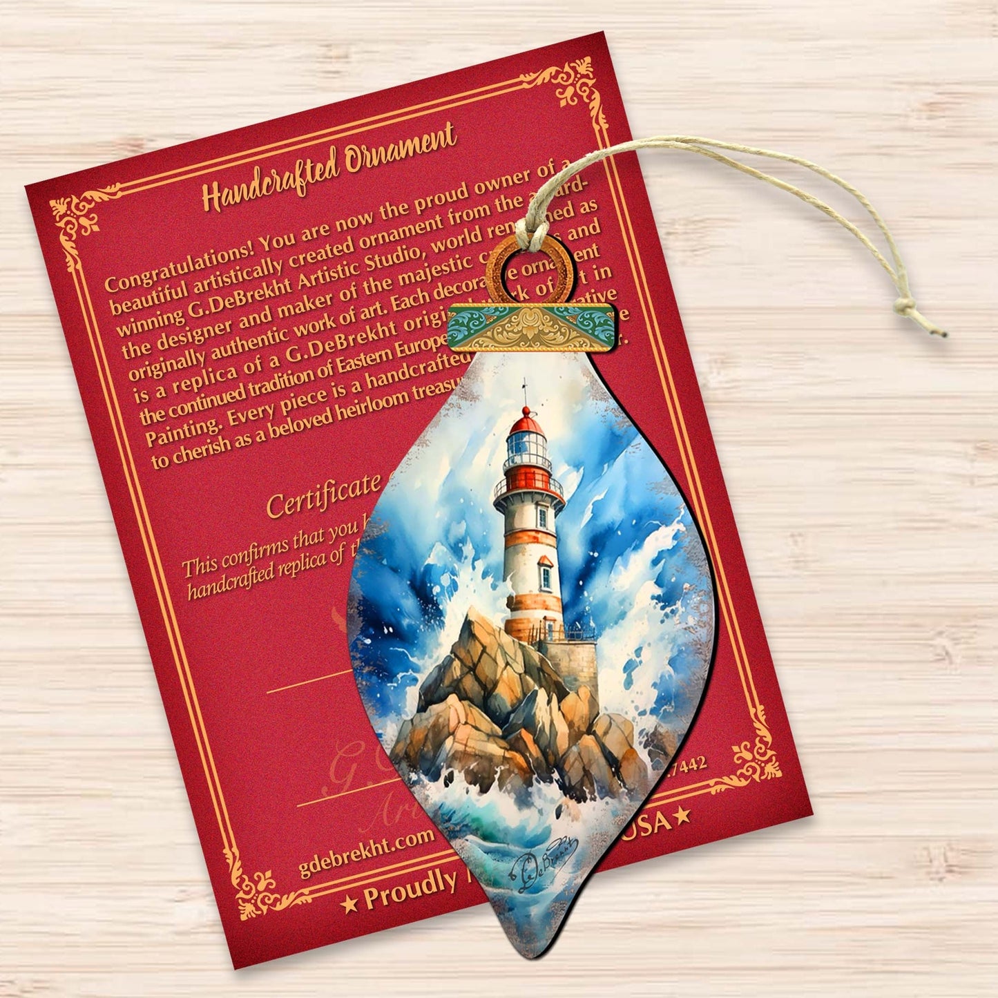 Wooden Christmas Tree Decorations - Lighthouse Wooden Ornaments by G.Debrekht Coastal Holiday Decor - 8688177