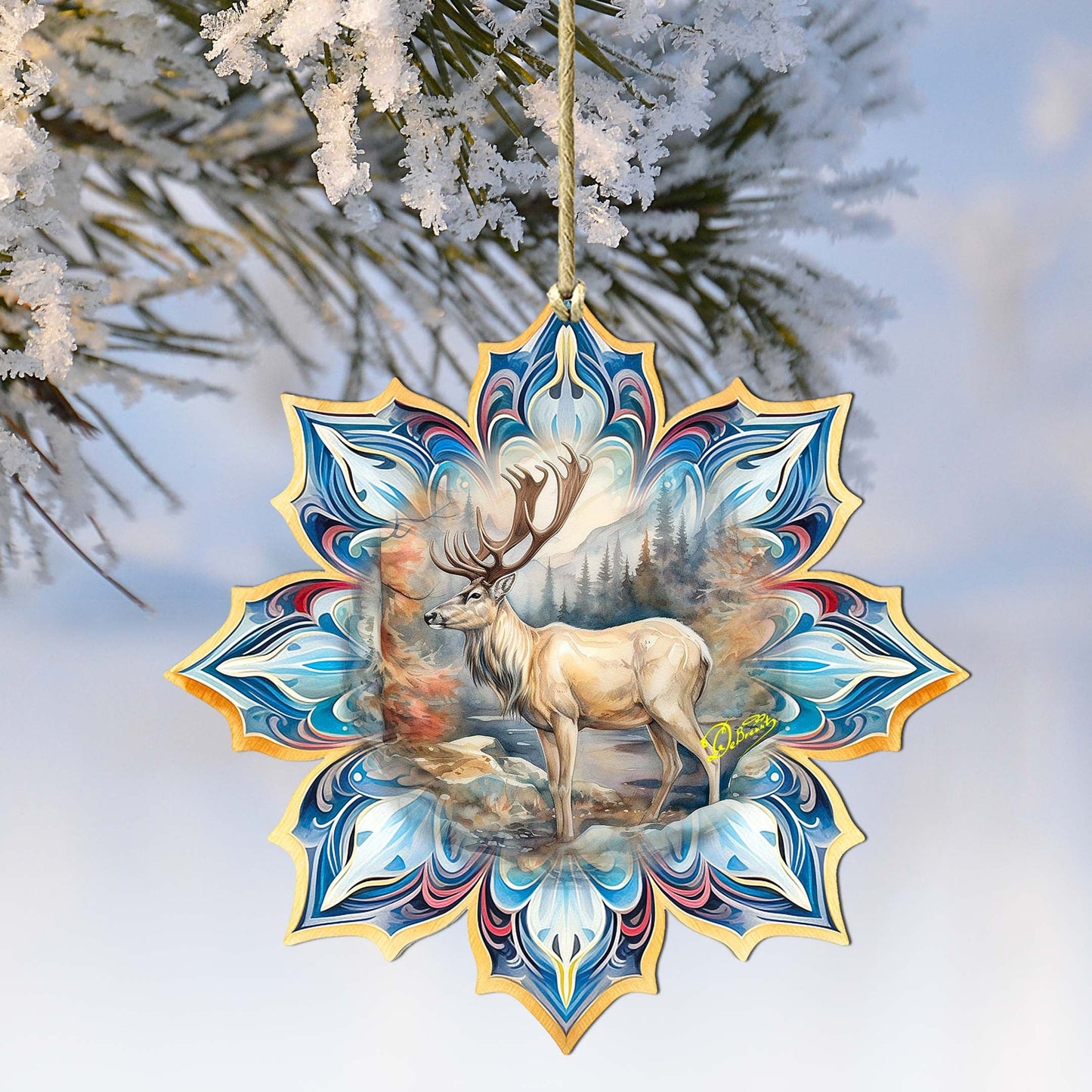 Reindeer Snowflake Wooden Ornaments by G. Debrekht - Nature Wildlife Decor - 8688415