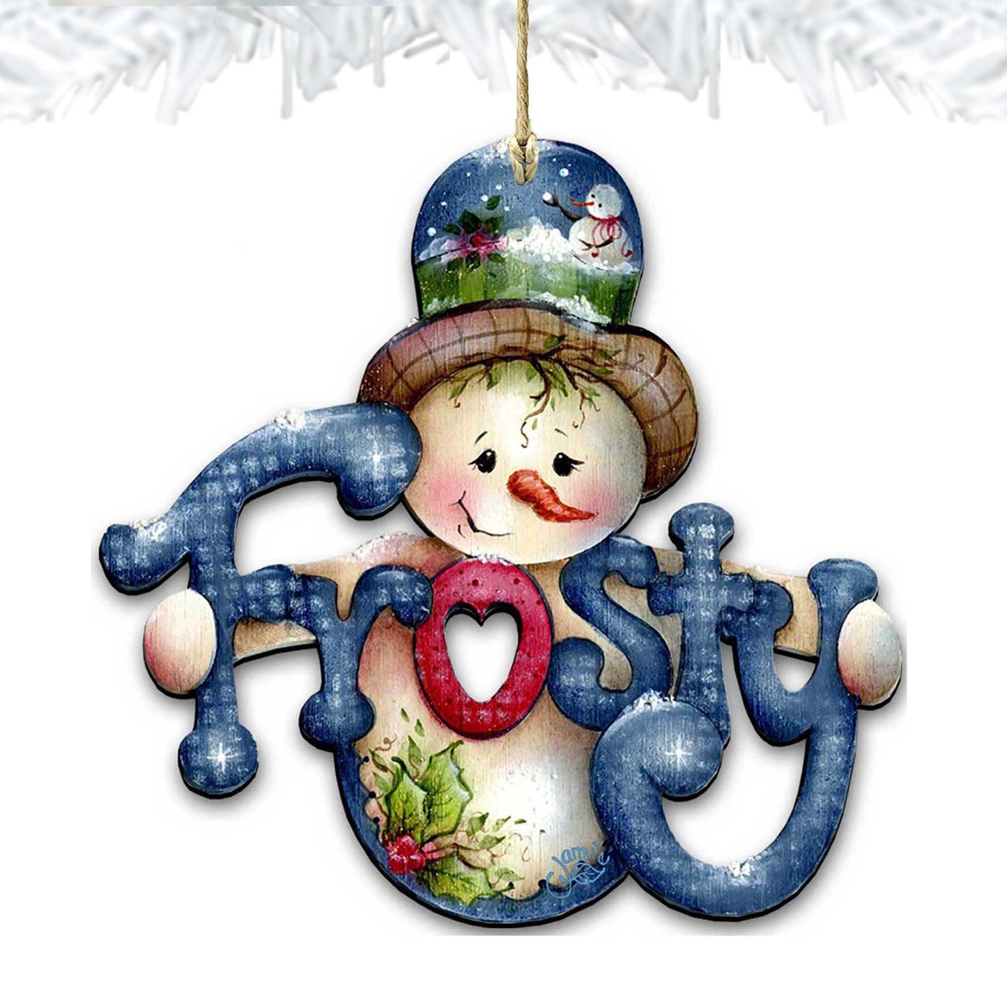 Frosty Wooden Ornaments by Jamie Mills-Price - Christmas Santa Snowman Decor - 8457505