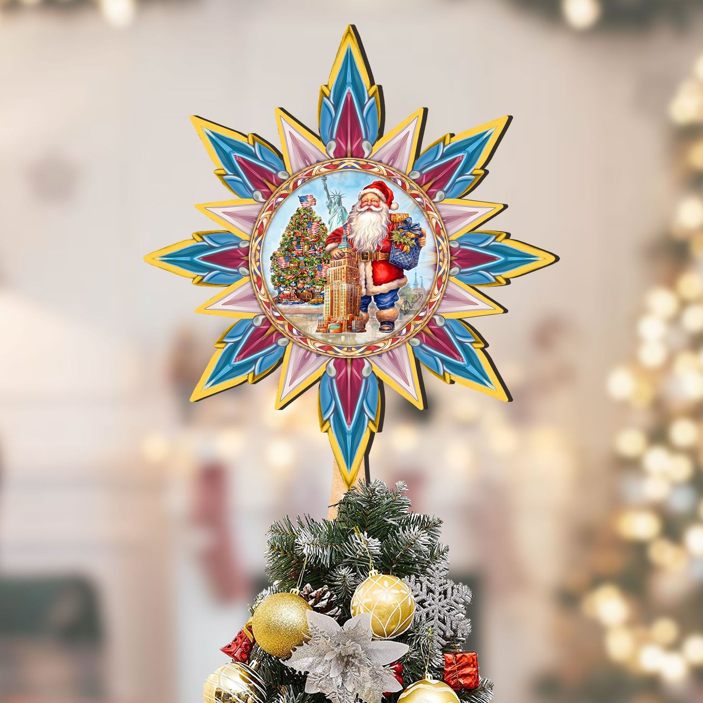 American-inspired Santa Tree Topper Wooden Decor by G. Debrekht  - Santa Snowman Decor - 89523