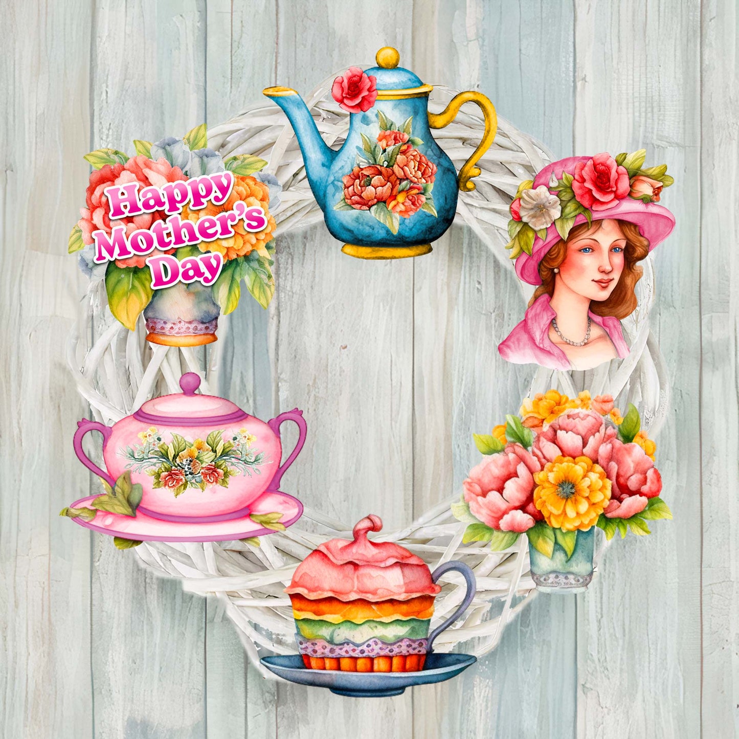 Happy Mother's Day Decorative Wooden Clip-on Ornaments Set of 6 by G. Debrekht - Love Family Decor - 8090059C-S6