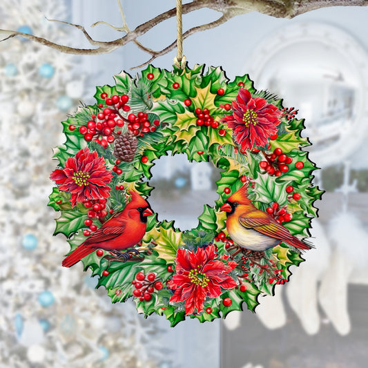 Holiday Cardinal Garland Wreath Wooden Ornaments by G. Debrekht Christmas Decor - 8611070