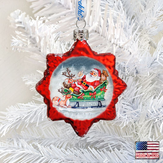Sleighing Santa Mercury Glass Ornament by G. DeBrekht - Christmas Santa Snowman Decor - 773019