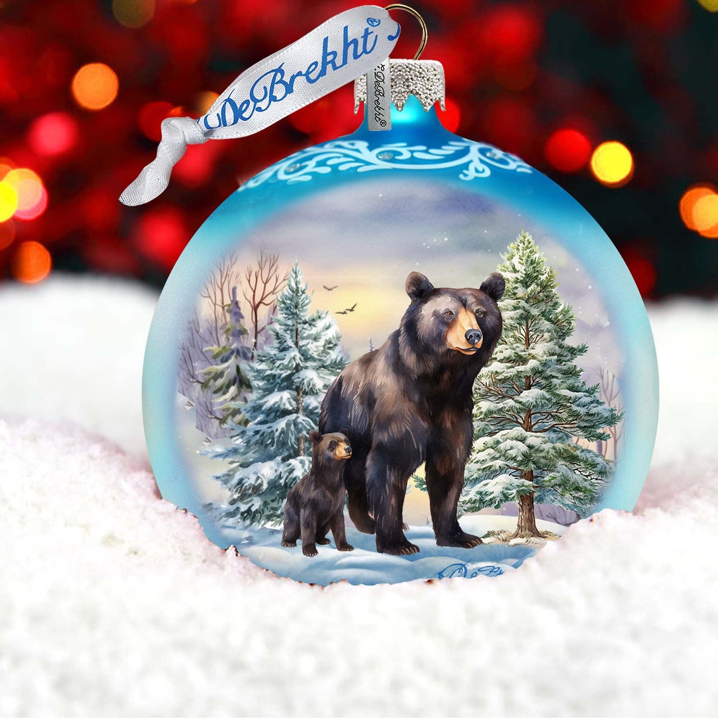 A Love for All Seasons: Black Bears Ball Glass Ornament by G. Debrekht - Wildlife Holiday Décor - 73381