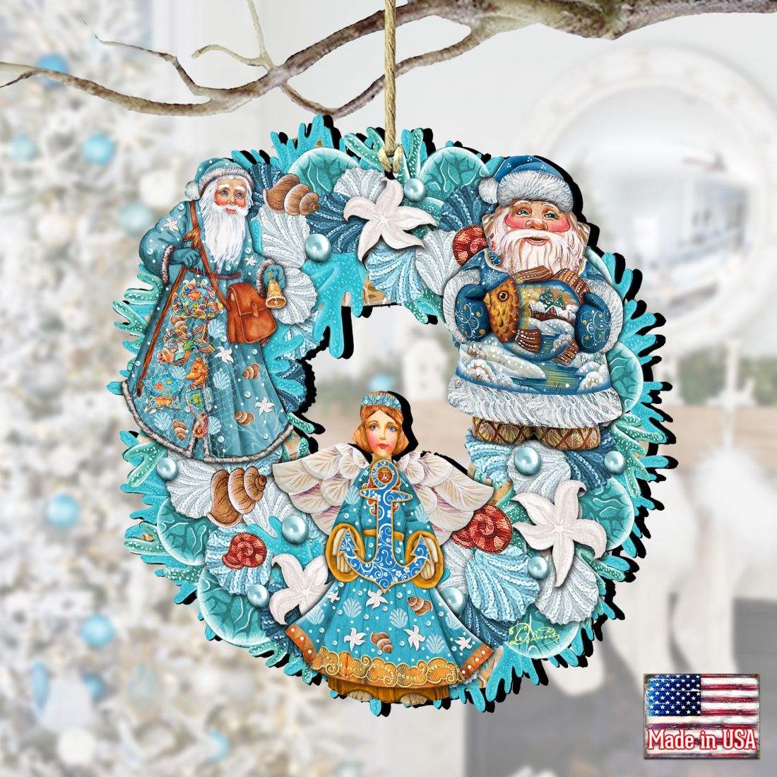 Coastal Guardian Angel Wreath Holiday Ornament by G. DeBrekht - Coastal Holiday Decor - 8185306-4