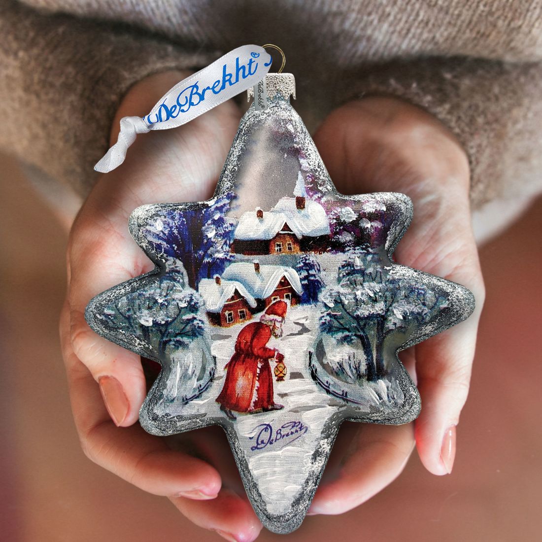 Snowman Play North Star Glass Ornament by G. DeBrekht - Christmas Santa Snowman Decor - 755-099