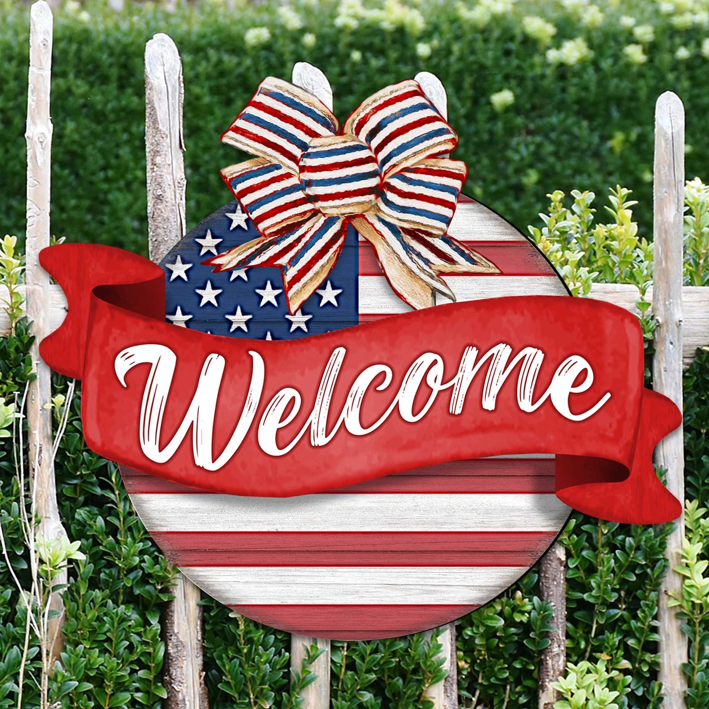 Front door welcome sign American flag porch wreath Main entrance banner Welcome sign - Wooden front porch decor - 933103H