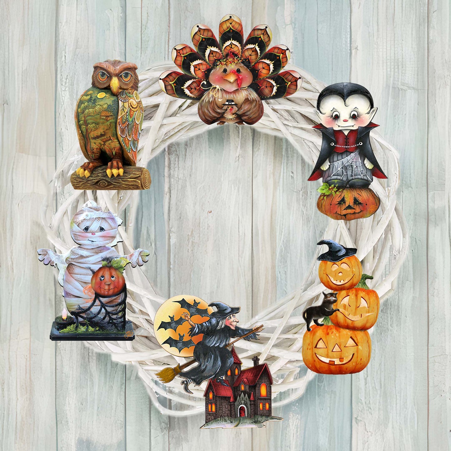 Happy Halloween Decorative Wooden Clip-on Ornaments Set of 6 by Jamie Mills-Price and G. Debrekht - Halloween Decor - 8090135C-S6