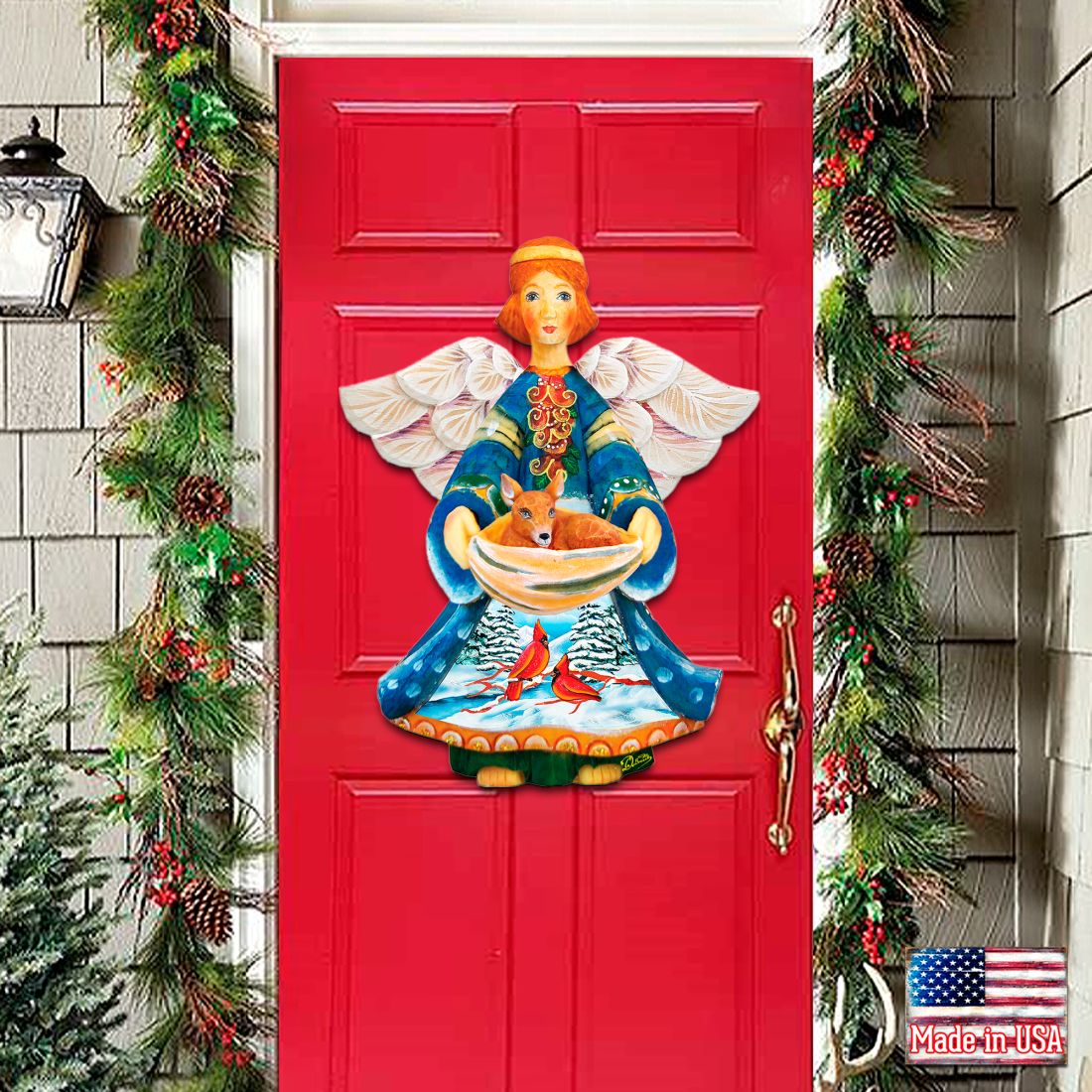 Guardian Angel Deer Nativity Door Decor by G. DeBrekht - Nativity Holiday Decor - 8152510H