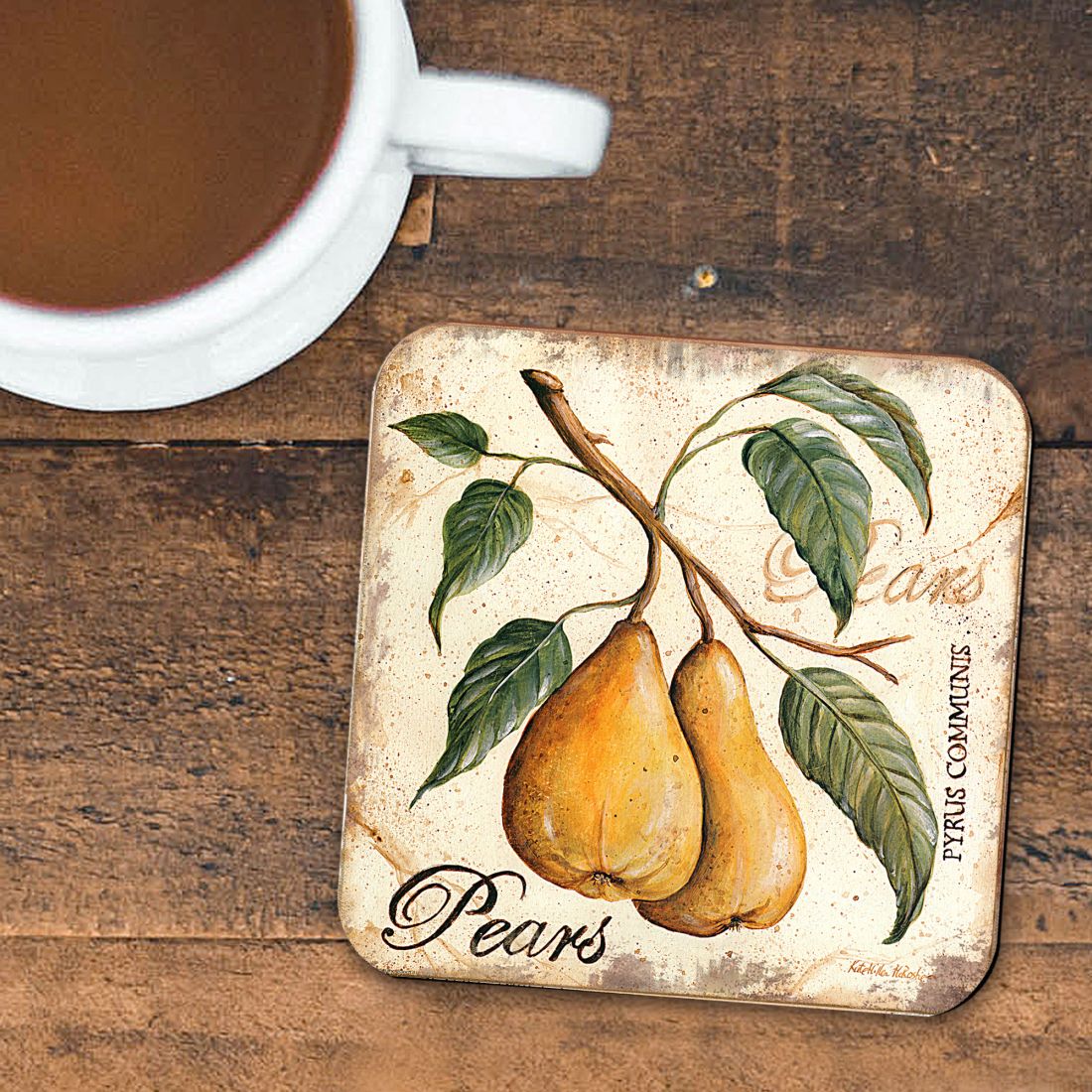 Pears Wooden Cork Coasters Gift Set of 4 by Nature Wonders - Nature Wildlife Decor  - 8198631C-S4