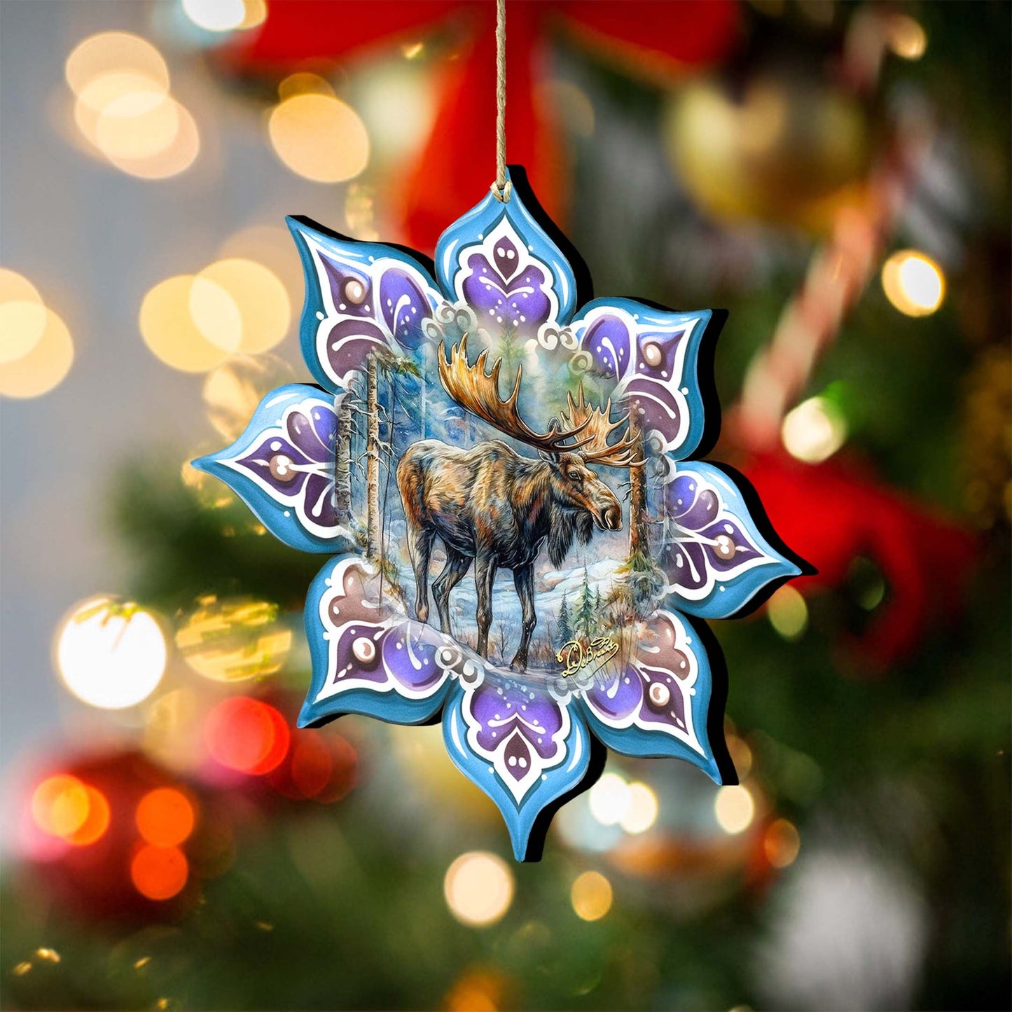 Moose Snowflake Wooden Ornaments by G. Debrekht - Nature Wildlife Decor - 8688414