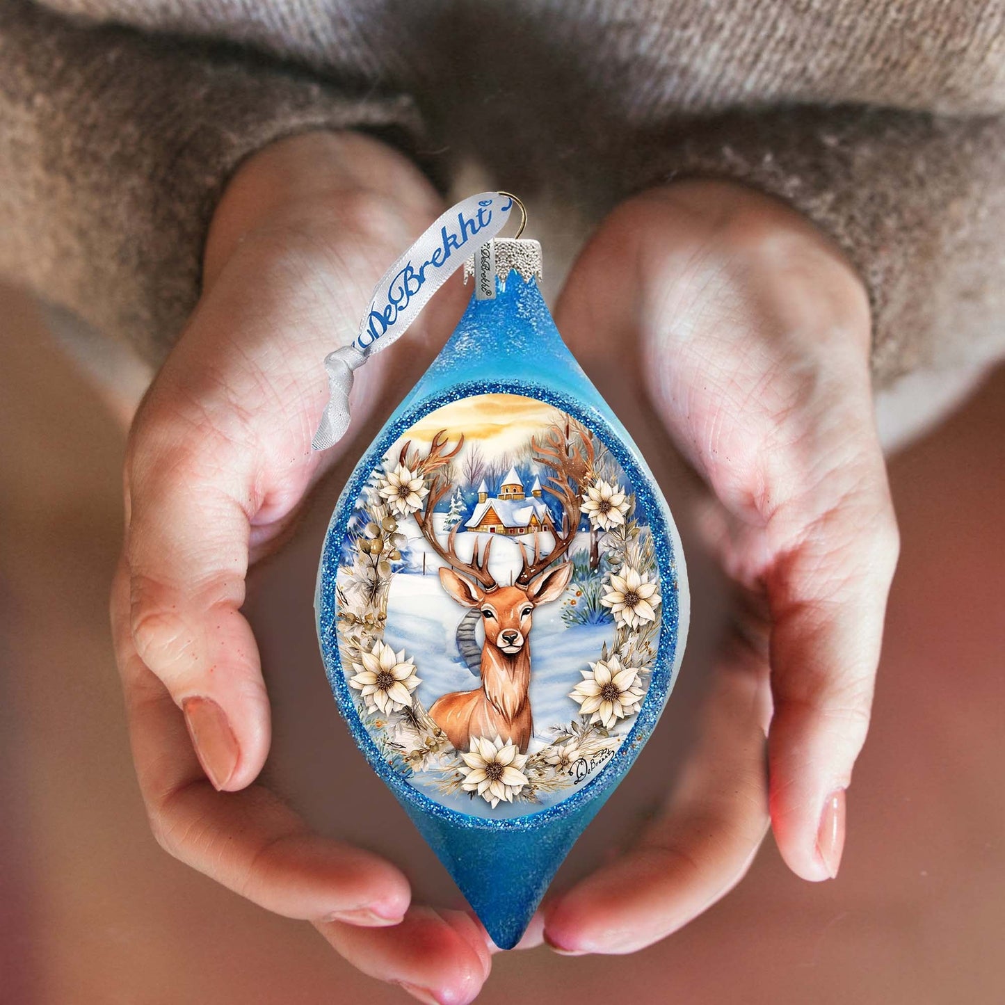 Majestic Forest Deer Drop Glass Ornament by G. Debrekht - Wildlife Holiday Decor - 757-047