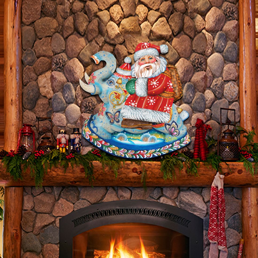 Santa On Elephant Christmas Door Decor by G. DeBrekht - Christmas Santa Snowman Decor - 8111380H