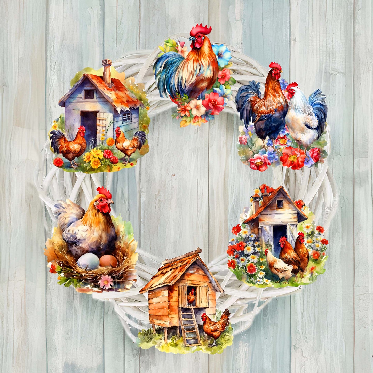 Spring on the Farm Decorative Wooden Clip-on Ornaments Set of 6 by G. Debrekht - Easter Decor - 8090056C-S6